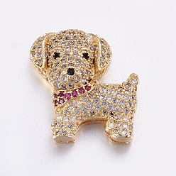 Real 18K Gold Plated Brass Micro Pave Cubic Zirconia Puppy Pendants, Multi-strand Links connectors, Long-Lasting Plated, Real 18K Gold Plated, Labrador Retriever Dog, 18x17.5x7mm, Hole: 1x4mm