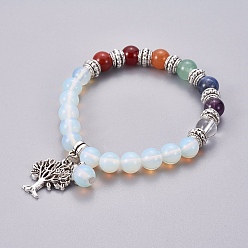 Opalite Chakra Jewelry, Opalite Bracelets, with Metal Tree Pendants, 50mm