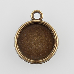 Antique Bronze Vintage Flat Round Alloy Pendant Cabochon Settings, Double-sided Tray, Cadmium Free & Nickel Free & Lead Free, Antique Bronze, Tray: 12mm, 18x15x3mm, Hole: 1.5mm, about 769pcs/kg