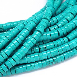 Turquoise Natural Magnesite Heishi Beads Strands, Flat Round/Disc, Dyed & Heated, Turquoise, 6x3mm, Hole: 1mm, about 129pcs/strand, 15.55 inch