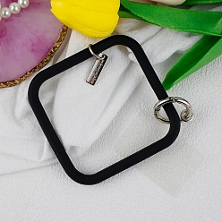 Noir Cordon de téléphone à boucle carrée en silicone, lanière de poignet avec porte-clés en plastique et alliage, noir, carré: 8.62x8.62 cm