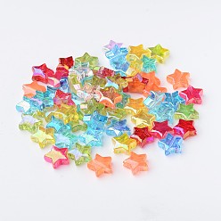 Mixed Color Eco-Friendly Transparent Acrylic Beads, Star, Mixed Color, AB Color, about 10mm in diameter, 4mm thick, hole:1.5mm. about 2140pcs/500g