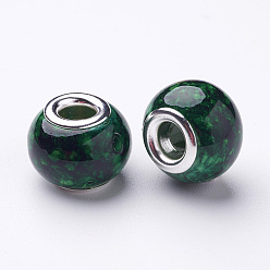 Mixed Color Spray Painted Glass European Beads, with Silver Color Plated Brass Core, Large Hole Beads, Rondelle, Mixed Color, 14~15x11mm, Hole: 4.5~5mm