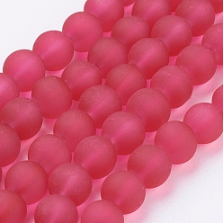 Crimson Transparent Glass Bead Strands, Frosted, Round, Crimson, 8mm, Hole: 1~1.6mm, about 99pcs/strand, 31.4 inch
