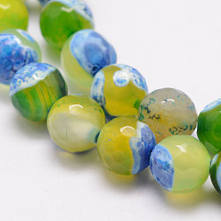Green Yellow Natural Fire Crackle Agate Bead Strands, Round, Grade A, Faceted, Dyed & Heated, Green Yellow, 6mm, Hole: 1mm, about 61pcs/strand, 15 inch