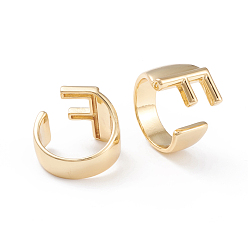 Letter F Brass Cuff Rings, Open Rings, Long-Lasting Plated, Real 18K Gold Plated, Letter.F, Size 6, 17mm