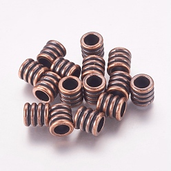 Red Copper Tibetan Style Alloy Beads, Grooved Beads, Column, Red Copper, Lead Free & Cadmium Free & Nickel Free, 9.5x9mm, Hole: 6mm