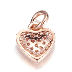 Розовое Золото Латунные микро проложить кубического циркония прелести, сердце, розовое золото , 9x8x2 мм, отверстие : 3 мм