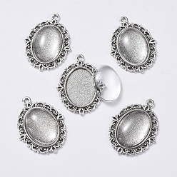 Antique Silver DIY Pendant Making, with Tibetan Style Alloy Pendant Cabochon Settings and Transparent Oval Glass Cabochon, Antique Silver, Cabochon Setting: 29.5x22mm, Glass: 18x13x4~5mm