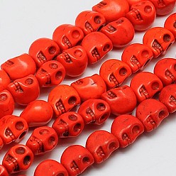 Orange Red Synthetic Turquoise Beads Strands, Dyed, Skull, Orange Red, 12x10x11mm, Hole: 1mm, about 506pcs/1000g