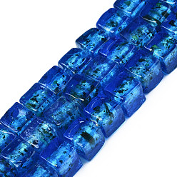 Royal Blue Handmade Silver Foil Lampwork Beads, Cube, Royal Blue, 10~12x10~12x10~12mm, Hole: 1.5mm, about 40pcs/strand, 16.54''(42cm)