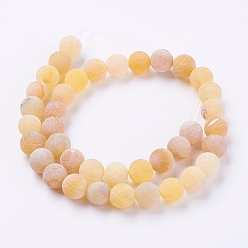 Orange Natural Weathered Agate Beads Strands, Dyed, Frosted, Round, Orange, 10mm, Hole: 1mm, about 38pcs/strand, 15.35 inch