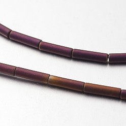 Purple Plated Electroplate Non-magnetic Synthetic Hematite Bead Strands, Frosted, Tube, Purple Plated, 8x2mm, Hole: 1mm, about 50pcs/strand, 15.7 inch
