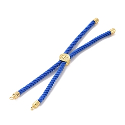 Blue Cotton Cord Bracelet Making, with Brass Findings, Flat Round with Tree of Life, Real 18K Gold Plated, Blue, 8-5/8 inch(22cm), Hole: 2mm