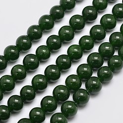 Dark Olive Green Natural & Dyed Malaysia Jade Bead Strands, Imitation Taiwan Jade, Round, Dark Olive Green, 8mm, Hole: 1.0mm, about 48pcs/strand, 15 inch