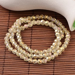 Champagne Yellow Electroplate Glass Beads Strands, Faceted Round, Champagne Yellow, 6mm, Hole: 1mm, about 99pcs/strand, 22.2 inch