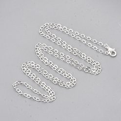 Silver Brass Cable Chain Necklace Making, with Lobster Claw Clasps, Silver Color Plated, 32 inch(81.5cm)