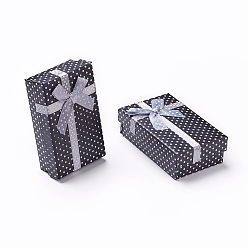 Black Cardboard Necklace Boxes with Bowknot and Sponge Inside, for Necklaces and Pendants, Rectangle, Black, 80x50x25mm