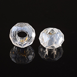 Clear Handmade Crystal European Beads, Large Hole Beads, Imitation Austrian, Faceted, Rondelle, Clear, 14x8mm, Hole: 5mm