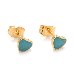 Mixed Color 304 Stainless Steel Enamel Stud Earrings, with 316 Surgical Stainless Steel Pin, Golden, Heart, Mixed Color, 5.5x6x2mm, Pin: 0.8mm
