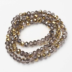 Rosy Brown Electroplate Transparent Glass Beads Strands, Half Golden Plated, Faceted, Rondelle, Rosy Brown, 3x2mm, Hole: 0.8mm, about 150~155pcs/strand, 15~16 inch(38~40cm)