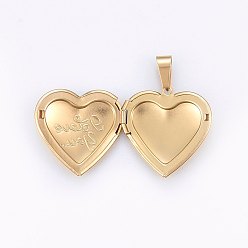 Mixed Color 304 Stainless Steel Locket Pendants, Heart with Word I Love You, For Valentine's Day, Mixed Color, 29x29x6.5mm, Hole: 9x5mm, Inner Size: 22x17mm