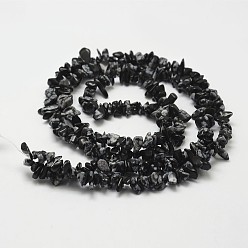 Black Natural Snowflake Obsidian Beads Strands, Chip, Black, 3~5x7~13x2~4mm, Hole: 0.4mm, 34.9 inch