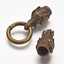 Bronze Antique Bagues à ressort en alliage, o bagues, avec cordon se termine, éléphant, bronze antique, Jauge 6, 76mm, Trou: 8mm
