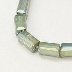 Yellow Green Electroplate Glass Beads, Full Rainbow Plated, Faceted, Cuboid, Yellow Green, 8x4x4mm, Hole: 1mm