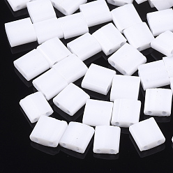 White 2-Hole Opaque Glass Seed Beads, Rectangle, White, 5x4.5~5.5x2~2.5mm, Hole: 0.5~0.8mm