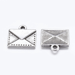 Antique Silver Tibetan Style Alloy Mail Charms, Lead Free and Cadmium Free, Mail Charms, Antique Silver, 15x14.5x2mm, Hole: 1.5mm