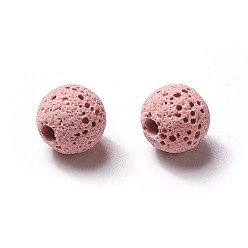 Pink Unwaxed Natural Lava Rock Beads, for Perfume Essential Oil Beads, Aromatherapy Beads, Dyed, Round, Pink, 8.5mm, Hole: 1.5~2mm