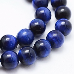 Marine Blue Natural Tiger Eye Beads Strands, Dyed & Heated, Round, Marine Blue, 8mm, Hole: 1mm, about 48pcs/strand, 14.6 inch(37cm)