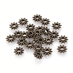 Antique Bronze Tibetan Style Spacer Beads, Flower, Antique Bronze, Lead Free & Cadmium Free & Nickel Free, 9x3mm, Hole: 2.5mm