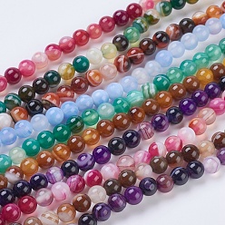 Mixed Color Round Dyed Natural Striped Agate/Banded Agate Beads Strands, Mixed Color, 6mm, Hole: 1mm, about 62pcs/strand, 14.8 inch