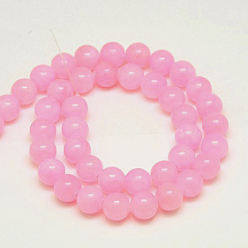 Violet Natural Yellow Jade Beads Strands, Dyed, Round, Violet, 6mm, Hole: 1mm, about 70pcs/strand, 15.75 inch