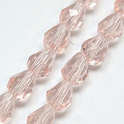 Pink Glass Beads Strands, Faceted, teardrop, Pink, 15x10mm, Hole: 1mm, about 50pcs/strand, 26.6 inch