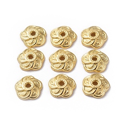 Golden Alloy Bead Caps, Lead Free and Cadmium Free, Flower, Golden, about 9mm long, 9mm wide, 2.5mm thick, hole: 2mm