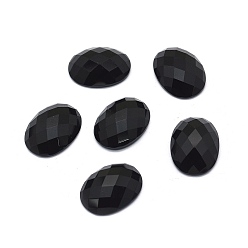 Black Agate Natural Black Agate Cabochons, Faceted, Oval, 20x15x5.5mm
