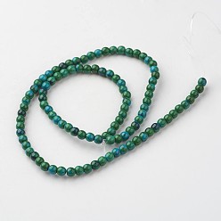 Bleu Vert Blanc brins de perles de jade naturels, ronde, teint, sarcelle, 4mm, Trou: 1mm, Environ 104 pcs/chapelet, 15.7 pouces (400 mm)