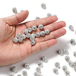 Cristal Perles de boule pave disco , Perles de strass d'argile polymère , ronde, cristal, pp 13 (1.9~2 mm), 6 rangées de strass, 10 mm, Trou: 1.5mm