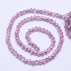 Violet Faceted Rondelle Transparent Painted Glass Beads Strands, Violet, 4x3mm, Hole: 1mm, about 125pcs/strand, 15 inch
