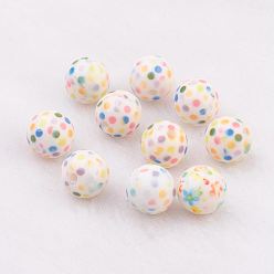 Colorful Spray Painted Resin Beads, with Polka Dot Pattern, Round, Colorful, 10mm, Hole: 2mm