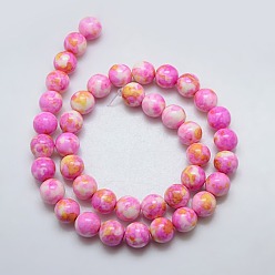 Rose Foncé Océan synthétique perles de jade blanc brins, teint, ronde, rose foncé, 8mm, Trou: 1mm, Environ 52 pcs/chapelet, 15.35 pouce