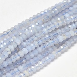 Agate Naturelle Brins de perles rondelles naturelles d'agate bleu clair à facettes, 3x2mm, Trou: 1mm, Environ 180 pcs/chapelet, 15.5 pouce