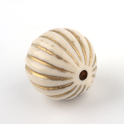 Beige Round Plating Acrylic Beads, Golden Metal Enlaced, Beige, 9.5x10mm, Hole: 2mm, about 904pcs/500g