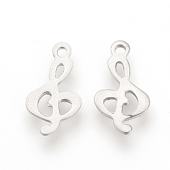 Stainless Steel Color 201 Stainless Steel Pendants, 
Musical Note, Stainless Steel Color, 15x8x1mm, Hole: 1.5mm
