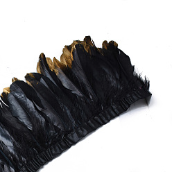 Noir Accessoires de costume de tissu de plume d'oie plaqué or, teint, noir, 150~180x4 mm, environ 2 m / sac