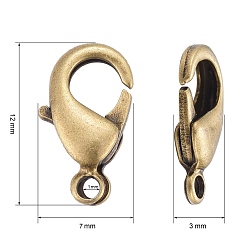 Antique Bronze Brass Lobster Claw Clasps, Parrot Trigger Clasps, Cadmium Free & Nickel Free & Lead Free, Antique Bronze, 12x7x3mm, Hole: 1mm