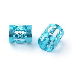Deep Sky Blue Aluminum Dreadlocks Beads Hair Decoration, Hair Coil Cuffs, Deep Sky Blue, 9x8mm, Hole: 7mm